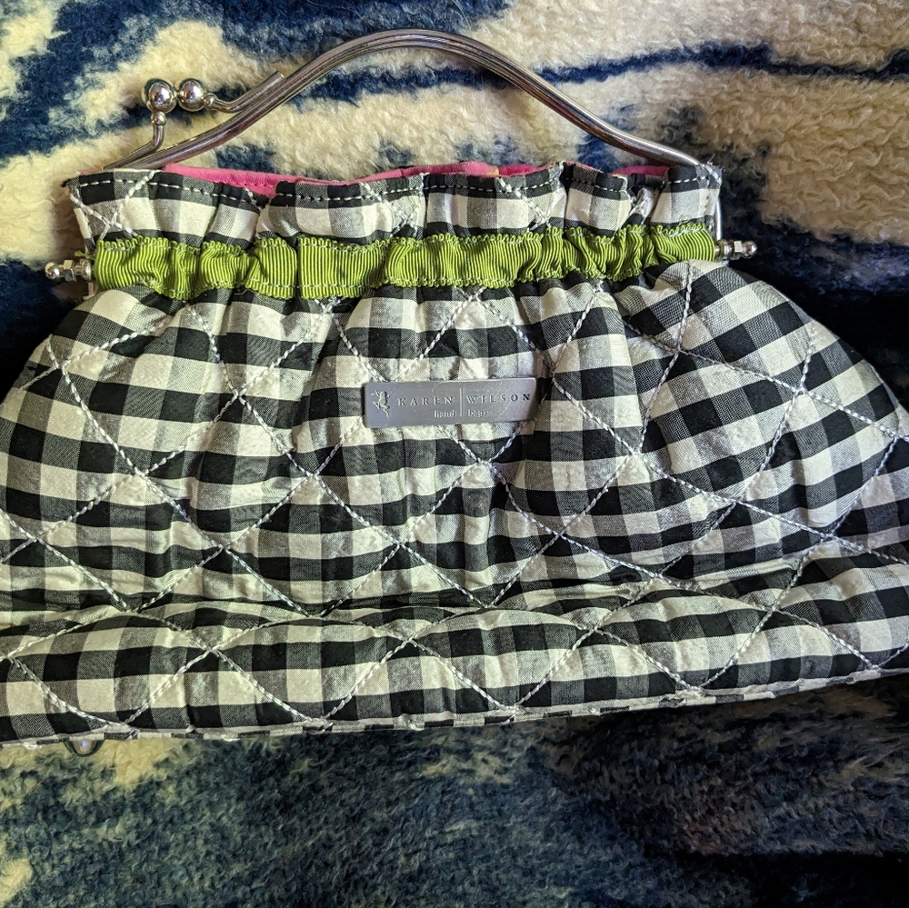 vintage Karen Wilson black and white gingham clutch